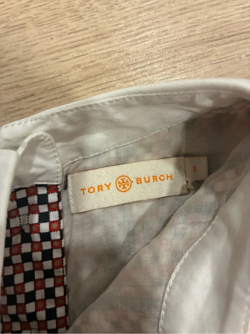 Tory Burch Women’s Cotton Silk Back Button Printed Collared Top Size 0
